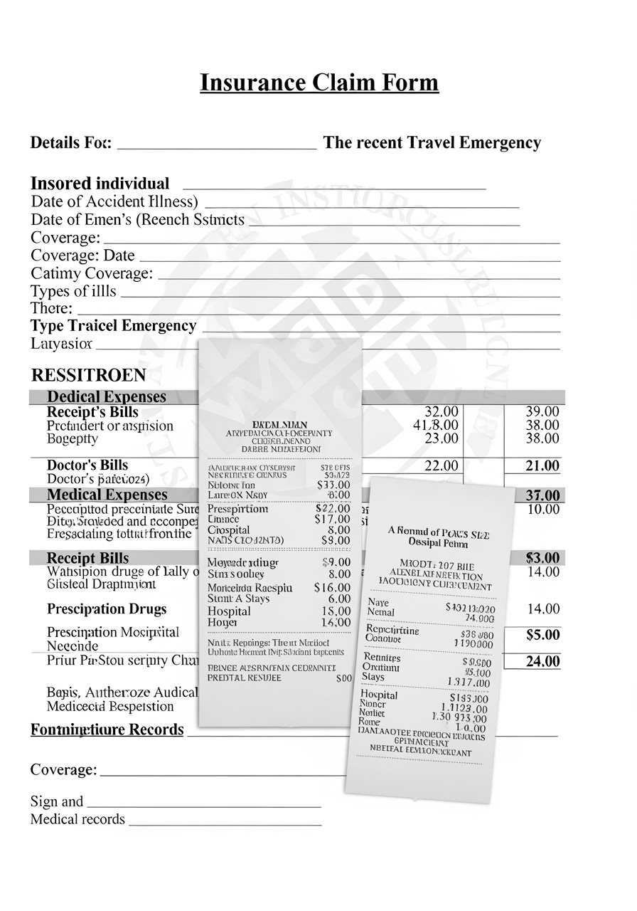 Insurance claim form and medical bills