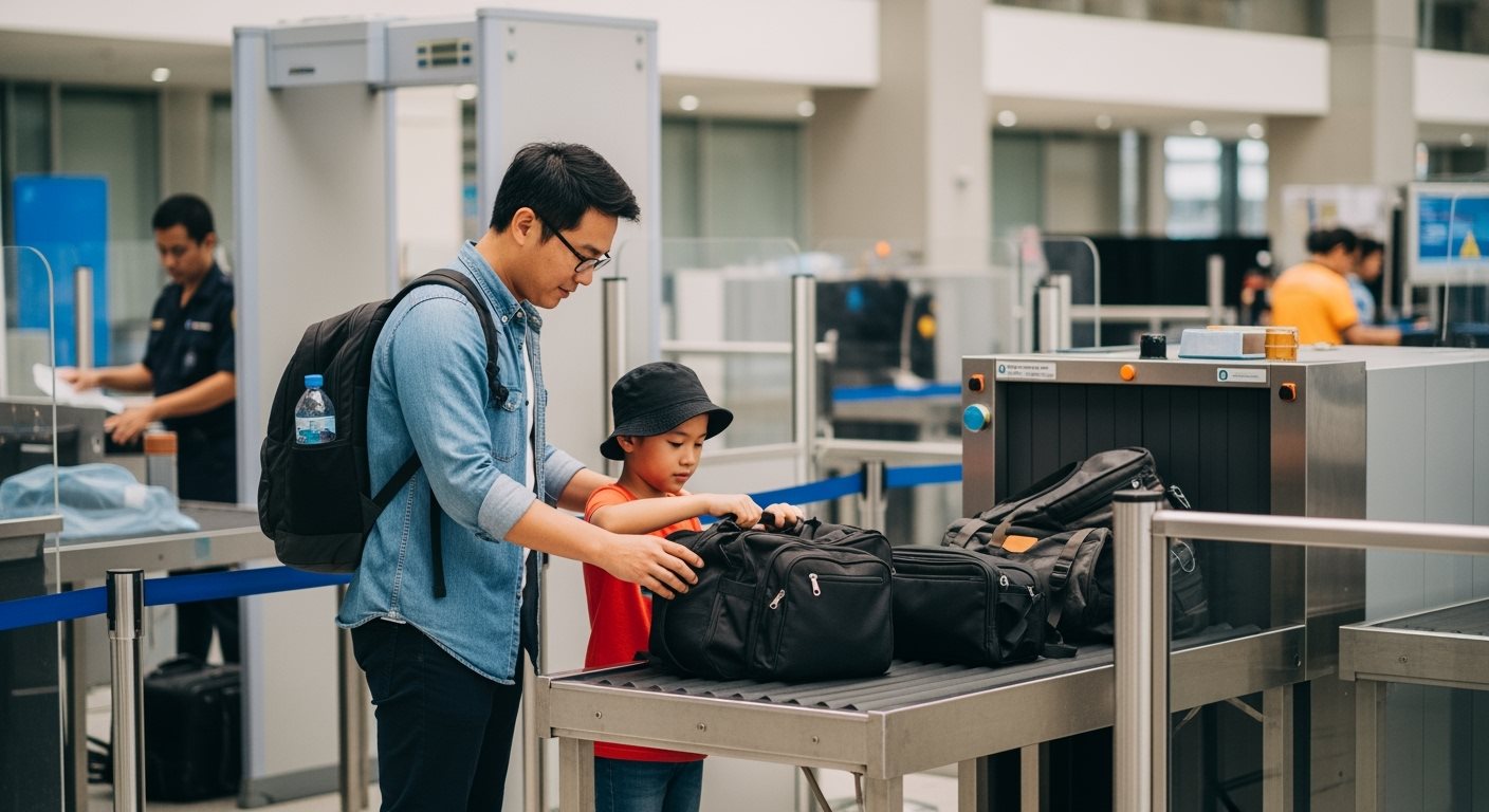 Parent Child Airport Security Check Travel Process