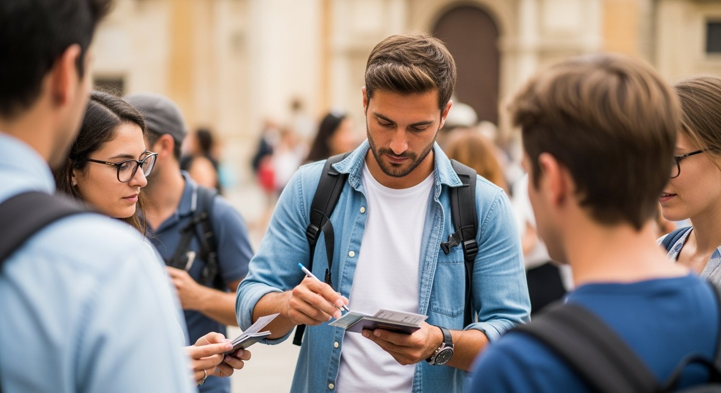 Tour Group Leader Organizing Travel Documents Process