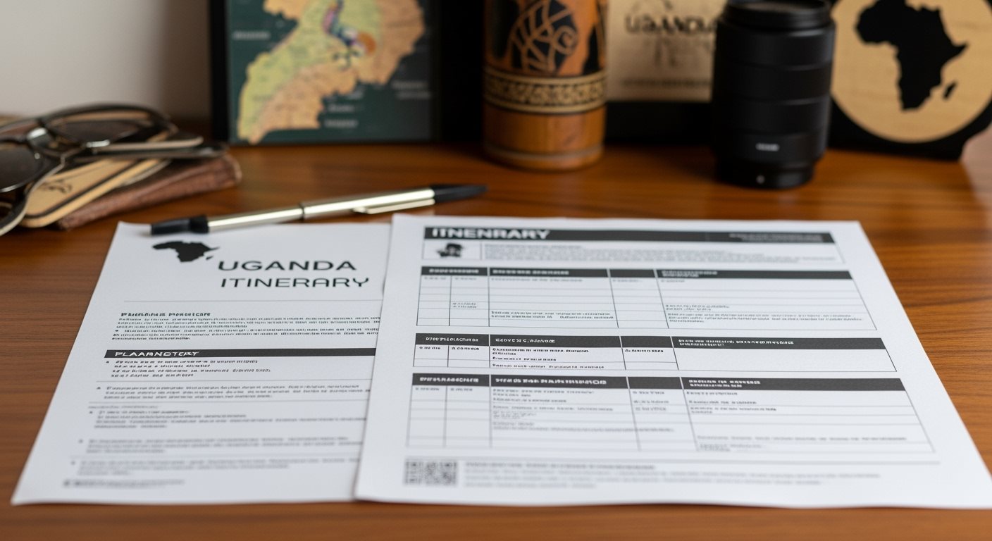 Travel itinerary document and planning schedule for Uganda trip
